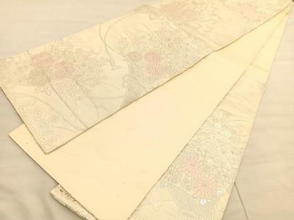 平和屋着物◎六通柄袋帯 唐織 瑞麗花束文 銀糸 正絹 逸品 BAAV3729hv