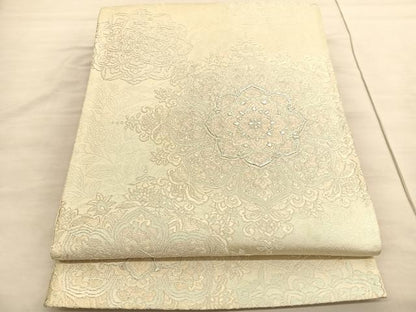 平和屋着物◎六通柄袋帯　唐織　飾花文　銀糸　正絹　逸品　BAAV3734hv