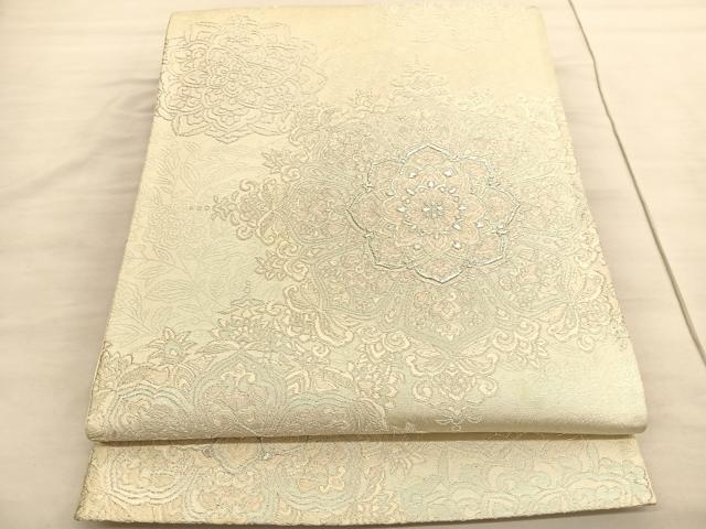 平和屋着物◎六通柄袋帯　唐織　飾花文　銀糸　正絹　逸品　BAAV3734hv