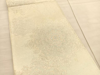 平和屋着物◎六通柄袋帯　唐織　飾花文　銀糸　正絹　逸品　BAAV3734hv