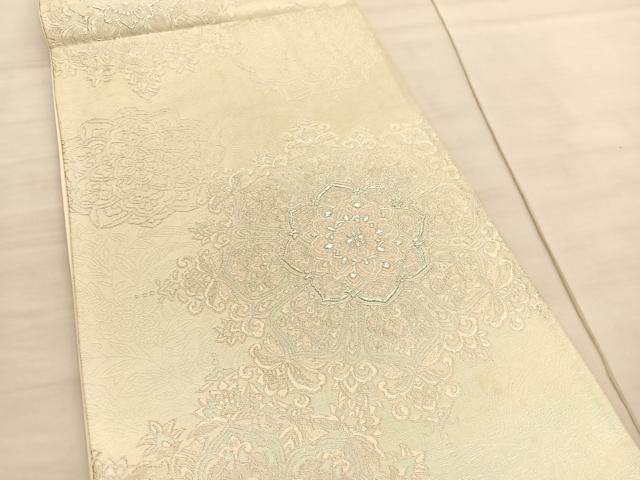 平和屋着物◎六通柄袋帯　唐織　飾花文　銀糸　正絹　逸品　BAAV3734hv