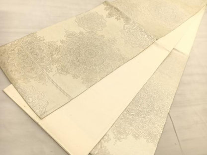 平和屋着物◎六通柄袋帯　唐織　飾花文　銀糸　正絹　逸品　BAAV3734hv