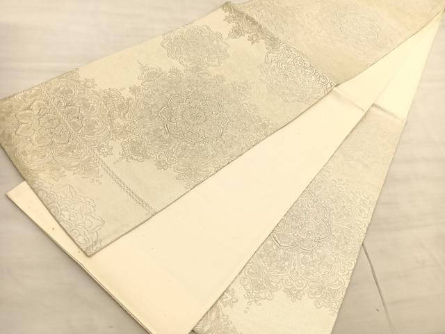 平和屋着物◎六通柄袋帯　唐織　飾花文　銀糸　正絹　逸品　BAAV3734hv