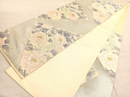 平和屋着物◎六通柄袋帯 唐織 花鳥文 金銀糸 正絹 逸品 BAAV3743hv