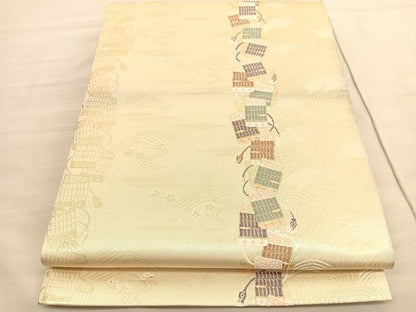 平和屋着物◎六通柄袋帯 唐織 鎧縅立波文 金糸 正絹 逸品 BAAV3744hv