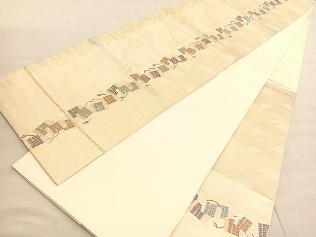 平和屋着物◎六通柄袋帯 唐織 鎧縅立波文 金糸 正絹 逸品 BAAV3744hv