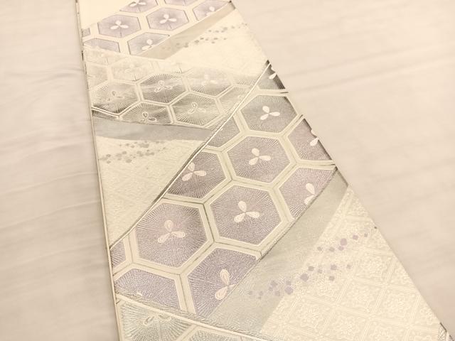 平和屋着物◎六通柄袋帯　唐織　若松葉亀甲文　銀糸　正絹　逸品　BAAV3745hv