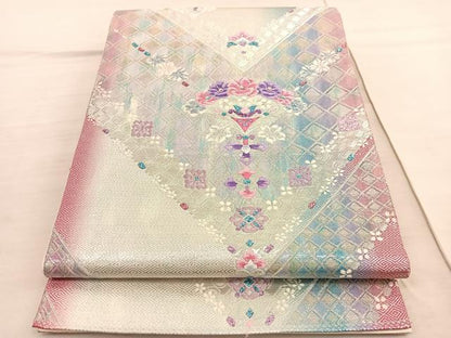 平和屋着物◎六通柄袋帯　唐織　飾花文　銀糸　正絹　逸品　BAAV3753hv