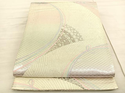 平和屋着物◎六通柄袋帯 結び紐羽根花文 銀糸 正絹 逸品 BAAV3754hv