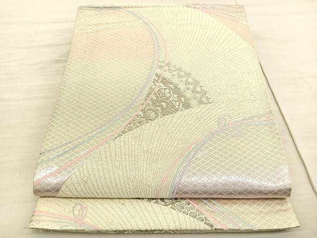 平和屋着物◎六通柄袋帯 結び紐羽根花文 銀糸 正絹 逸品 BAAV3754hv