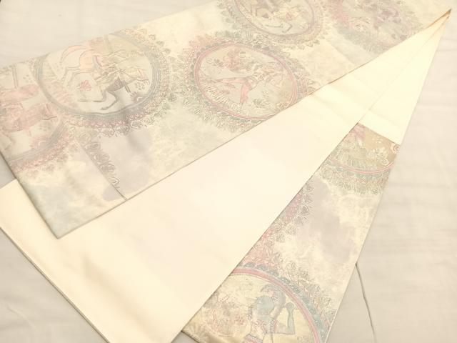 平和屋着物◎六通柄袋帯 狩猟丸文 銀糸 正絹 逸品 BAAV3767hv