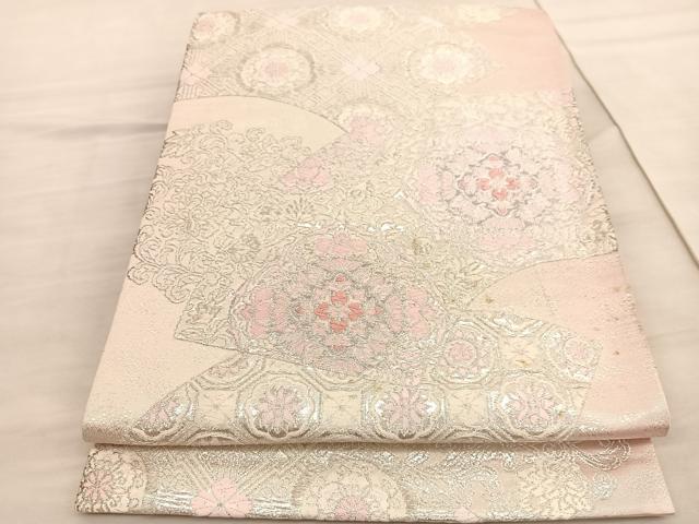 平和屋着物◎六通柄袋帯 唐織 宝相華 地紙花唐草文 銀糸 正絹 逸品 BAAV3774hv