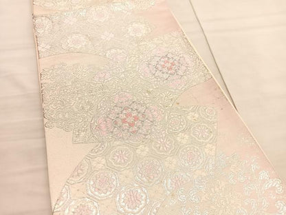 平和屋着物◎六通柄袋帯 唐織 宝相華 地紙花唐草文 銀糸 正絹 逸品 BAAV3774hv