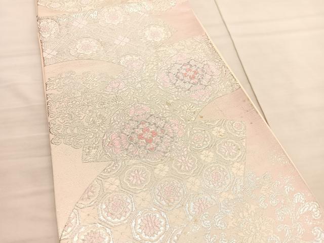 平和屋着物◎六通柄袋帯 唐織 宝相華 地紙花唐草文 銀糸 正絹 逸品 BAAV3774hv