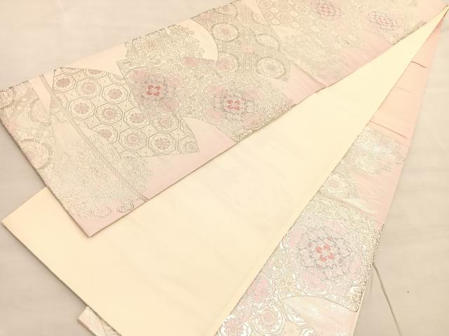 平和屋着物◎六通柄袋帯 唐織 宝相華 地紙花唐草文 銀糸 正絹 逸品 BAAV3774hv