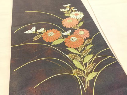 平和屋着物◎太鼓柄袋帯 総刺繍 駒刺繍 菊 金彩 引箔 正絹 逸品 BAAV3790hv