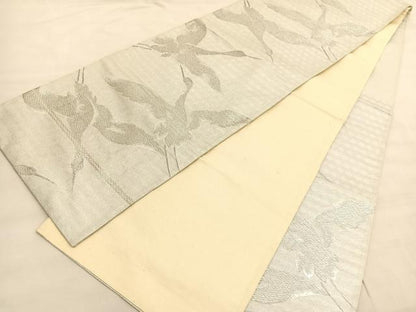 平和屋着物◎六通柄 京袋帯 飛鶴文 銀糸 正絹 逸品 BAAV3793hv