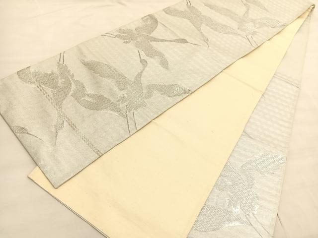 平和屋着物◎六通柄 京袋帯 飛鶴文 銀糸 正絹 逸品 BAAV3793hv