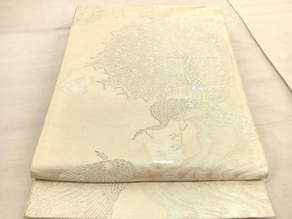 平和屋着物◎六通柄袋帯 唐織 孔雀 銀糸 正絹 逸品 BAAV3802hv