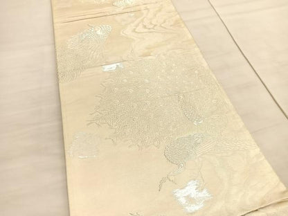 平和屋着物◎六通柄袋帯 唐織 孔雀 銀糸 正絹 逸品 BAAV3802hv