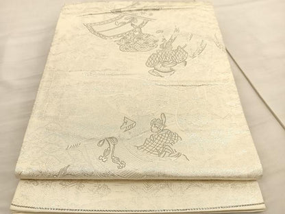 平和屋着物◎六通柄袋帯 人物風景文 九百錦織 プラチナ二重箔 正絹 逸品 BAAV3805hv