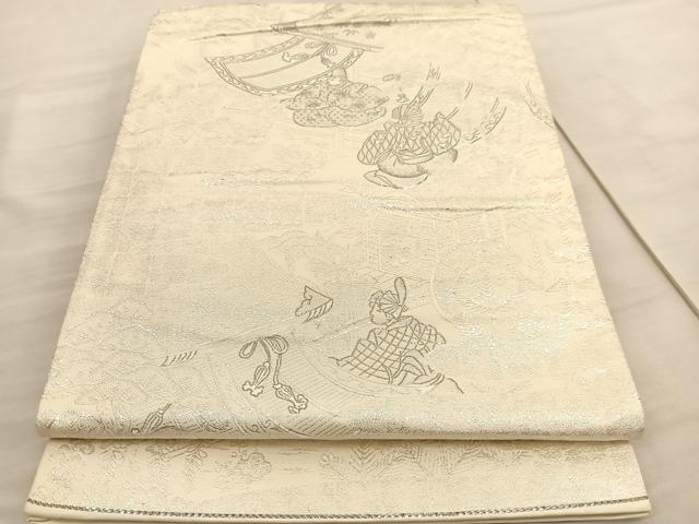 平和屋着物◎六通柄袋帯 人物風景文 九百錦織 プラチナ二重箔 正絹 逸品 BAAV3805hv