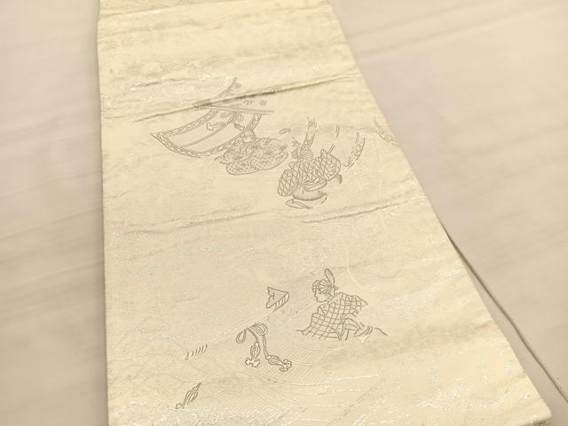 平和屋着物◎六通柄袋帯 人物風景文 九百錦織 プラチナ二重箔 正絹 逸品 BAAV3805hv