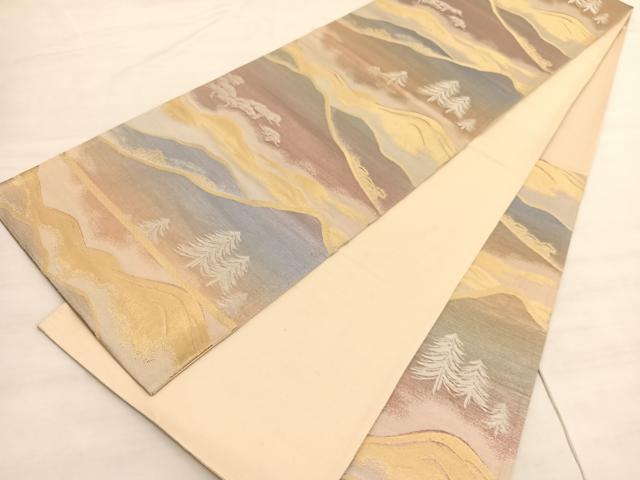 平和屋着物◎六通柄袋帯 遠山文 金銀糸 正絹 逸品 BAAV3806hv