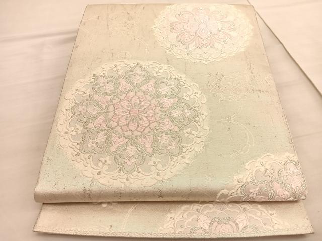 平和屋着物◎六通柄袋帯 唐織 宝相華 銀糸 正絹 逸品 BAAV3808hv
