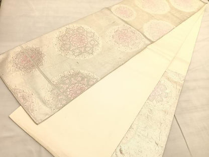 平和屋着物◎六通柄袋帯 唐織 宝相華 銀糸 正絹 逸品 BAAV3808hv