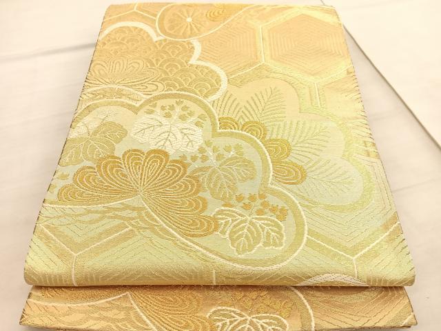 平和屋着物◎六通柄袋帯 唐織 亀甲松花文 金糸 正絹 逸品 BAAV3809hv