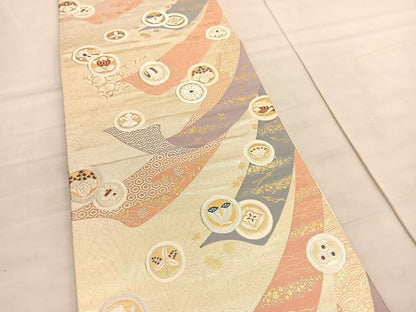 平和屋着物◎六通柄袋帯 唐織 熨斗宝尽くし丸文 金銀糸 正絹 逸品 BAAV3810hv