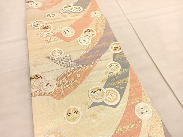 平和屋着物◎六通柄袋帯 唐織 熨斗宝尽くし丸文 金銀糸 正絹 逸品 BAAV3810hv
