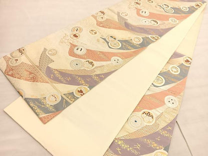平和屋着物◎六通柄袋帯 唐織 熨斗宝尽くし丸文 金銀糸 正絹 逸品 BAAV3810hv
