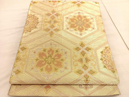 平和屋着物◎六通柄袋帯 亀甲花文 金銀糸 正絹 逸品 BAAV3812hv