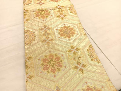 平和屋着物◎六通柄袋帯 亀甲花文 金銀糸 正絹 逸品 BAAV3812hv
