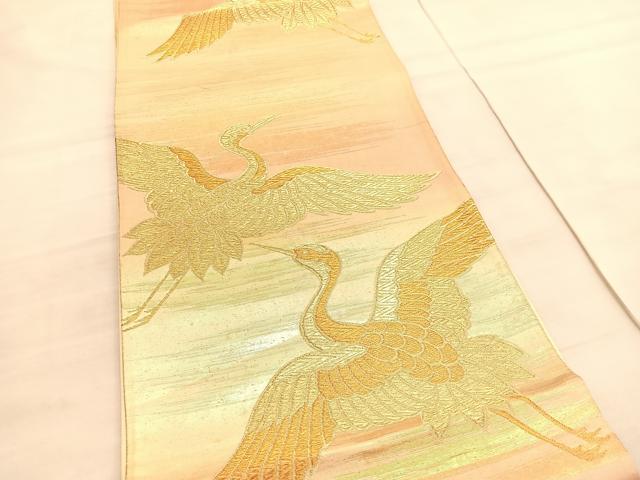 平和屋着物◎六通柄袋帯 飛鶴文 金糸 正絹 逸品 BAAV3813hv