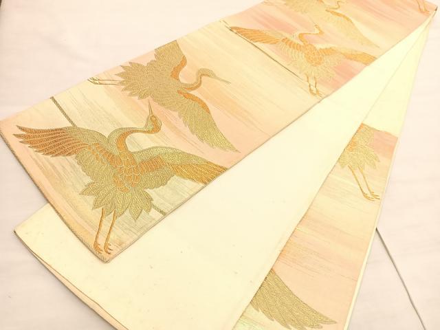 平和屋着物◎六通柄袋帯 飛鶴文 金糸 正絹 逸品 BAAV3813hv