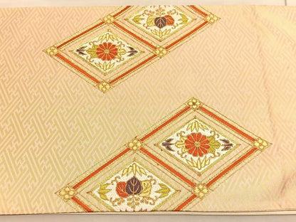 平和屋着物◎太鼓柄袋帯 駒刺繍 雲取り菱天井花文 金糸 正絹 逸品 BAAV3818hv