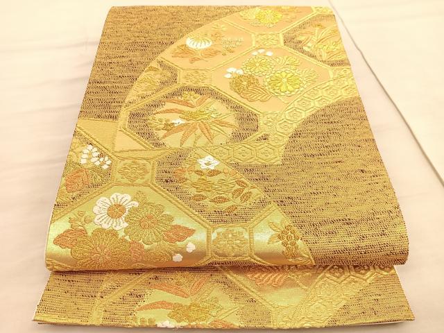 平和屋着物◎六通柄袋帯　唐織　地紙蜀江花文　金糸　正絹　逸品　BAAV3822hv