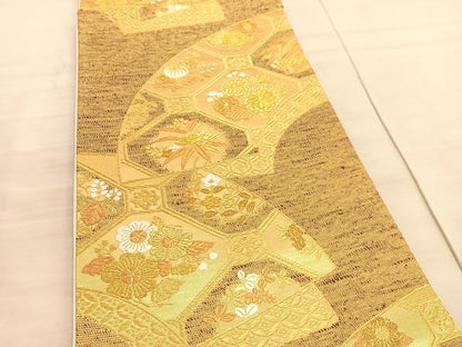 平和屋着物◎六通柄袋帯　唐織　地紙蜀江花文　金糸　正絹　逸品　BAAV3822hv