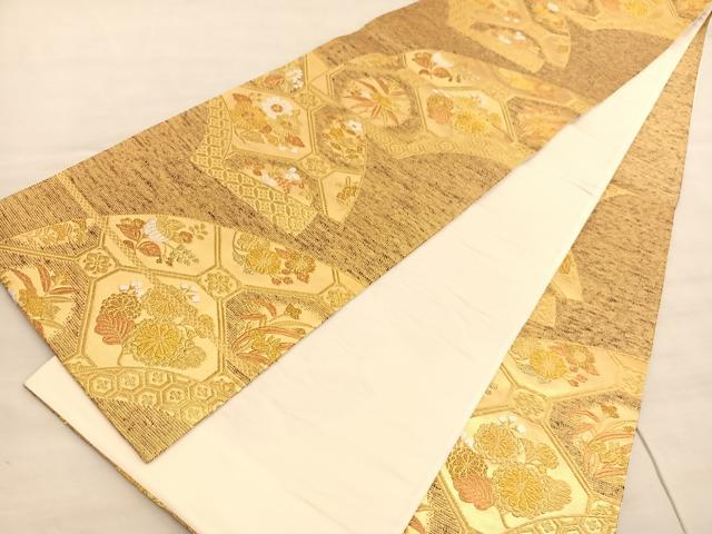 平和屋着物◎六通柄袋帯　唐織　地紙蜀江花文　金糸　正絹　逸品　BAAV3822hv