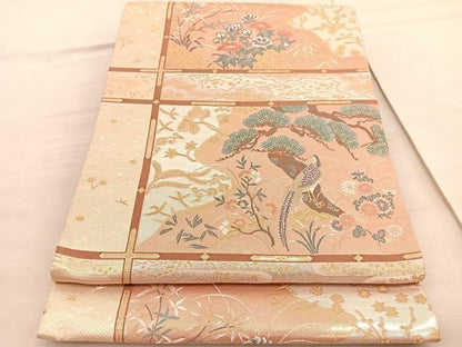 平和屋着物◎西陣　六通柄袋帯　唐織　ふたみ屏風絵　金糸　正絹　逸品　BAAV3827hv