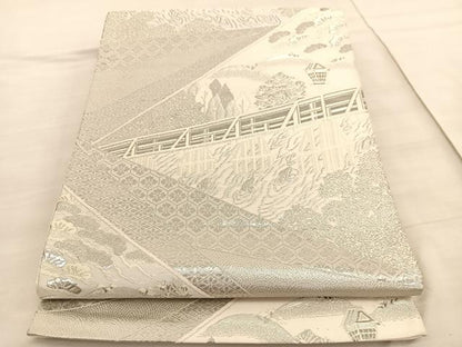 平和屋着物◎六通柄袋帯 渡橋風景文 プラチナ箔 正絹 逸品 BAAV3838hv
