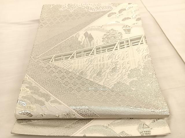 平和屋着物◎六通柄袋帯 渡橋風景文 プラチナ箔 正絹 逸品 BAAV3838hv