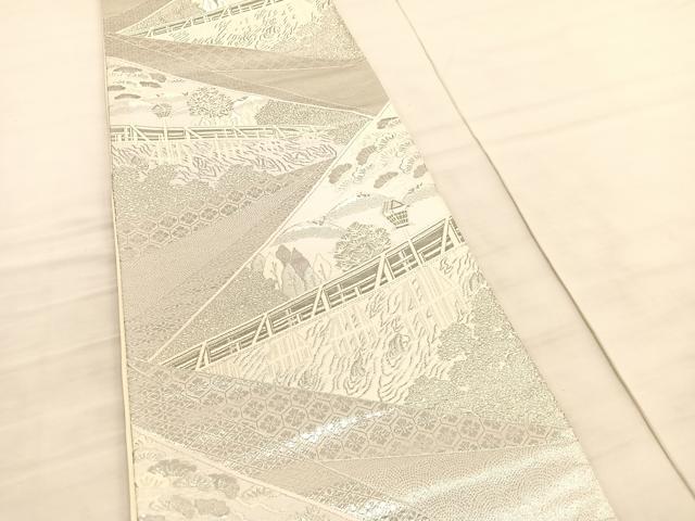 平和屋着物◎六通柄袋帯 渡橋風景文 プラチナ箔 正絹 逸品 BAAV3838hv