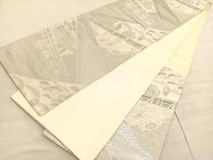 平和屋着物◎六通柄袋帯 渡橋風景文 プラチナ箔 正絹 逸品 BAAV3838hv