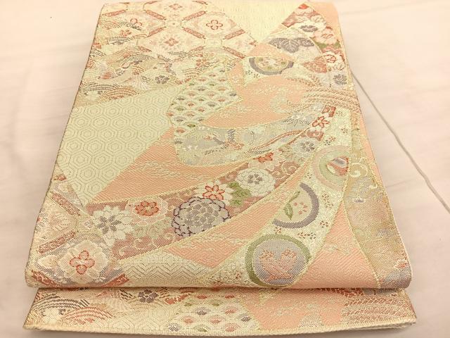 平和屋着物◎佐賀錦 六通柄袋帯 裂取熨斗能衣文 金糸 正絹 逸品 BAAV3841hv