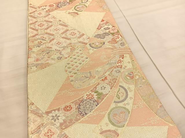 平和屋着物◎佐賀錦 六通柄袋帯 裂取熨斗能衣文 金糸 正絹 逸品 BAAV3841hv