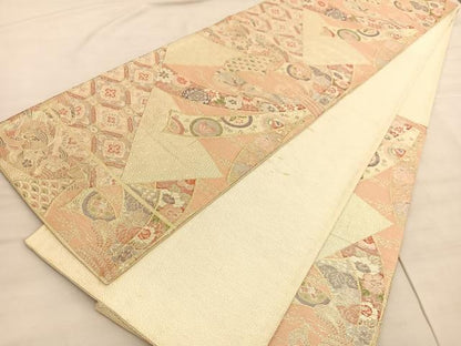 平和屋着物◎佐賀錦 六通柄袋帯 裂取熨斗能衣文 金糸 正絹 逸品 BAAV3841hv